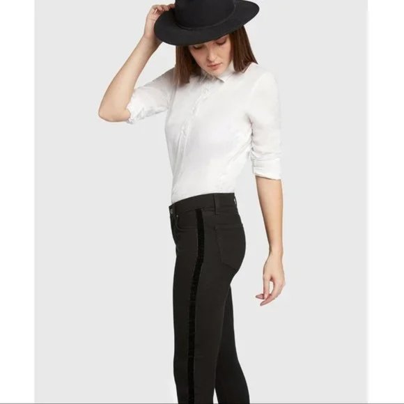 Principle Denim Innovators~Dreamer Black Velvet Tuxedo Stripe Skinny Jeans in 28 - Picture 16 of 16